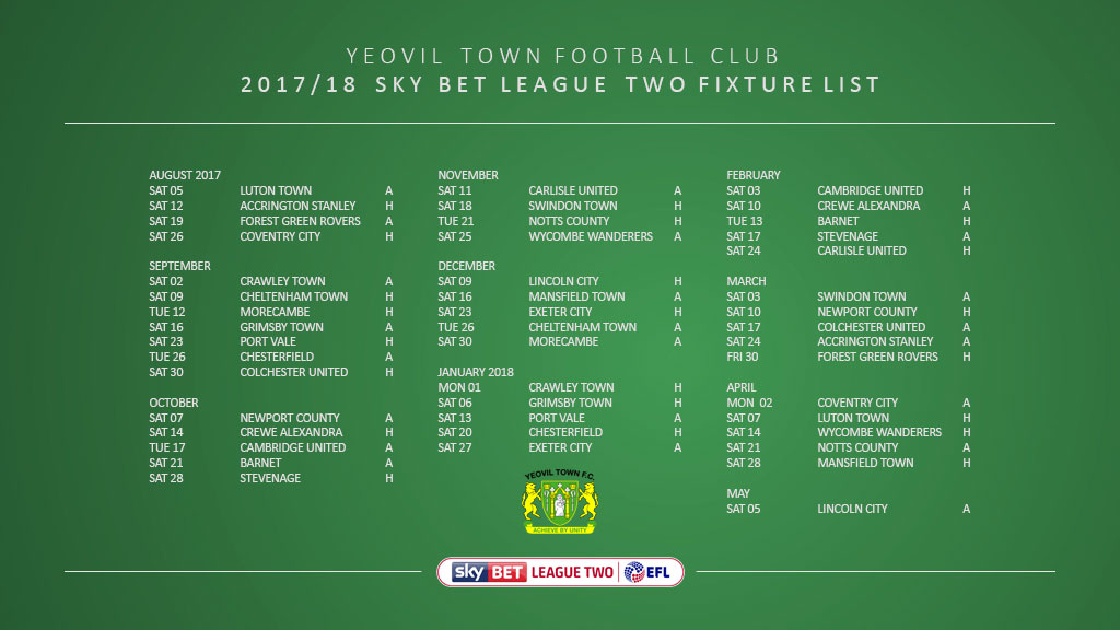 Town’s 2017/18 fixture list